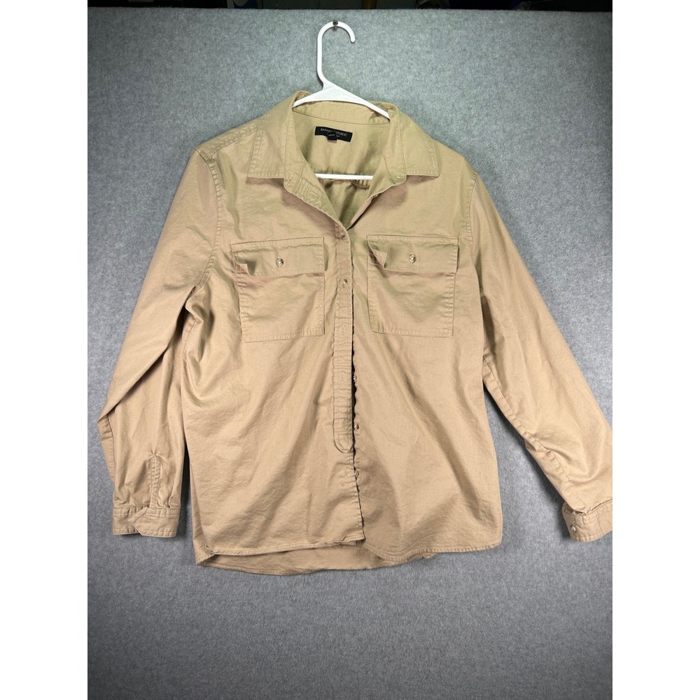 Banana Republic Dillon Shirt Womens Large Khaki Tan Utility Button Down Pockets